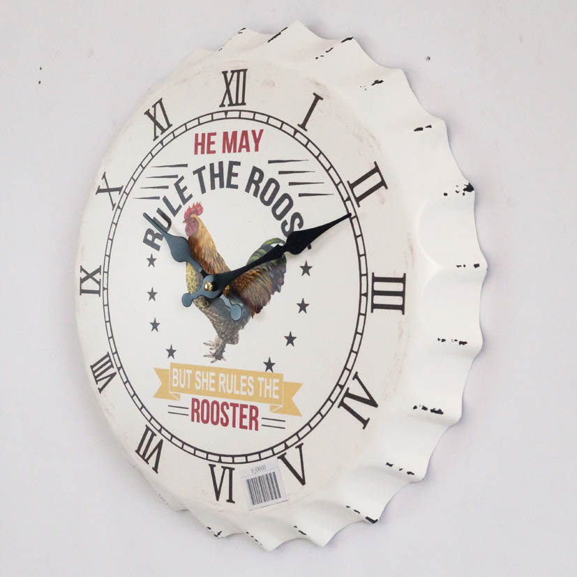 Beer Bottle Cap Style Printed Metal Wall Clock 